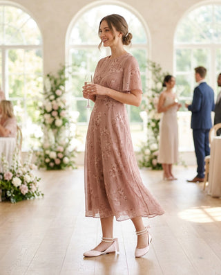 Satin Round Toe Evening Flat with Double Pearls Ankle Strap