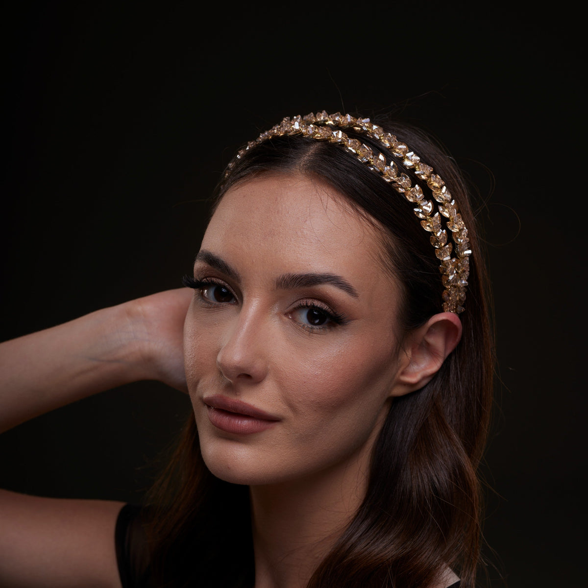 Gold  Crystal Beaded Hairband - Glamourous Grace