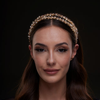Gold  Crystal Beaded Hairband - Glamourous Grace