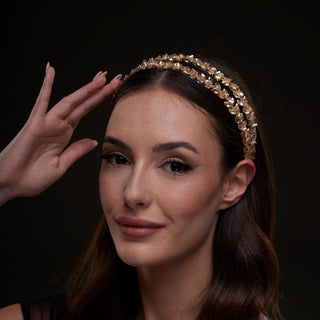 Gold  Crystal Beaded Hairband - Glamourous Grace