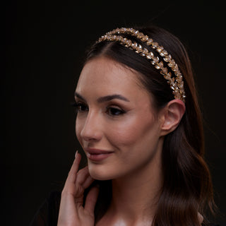 Gold  Crystal Beaded Hairband - Glamourous Grace