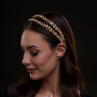 Gold  Crystal Beaded Hairband - Glamourous Grace