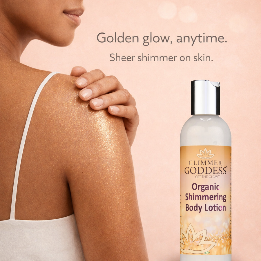 Organic Gold Shimmer Body Lotion – Buildable Luminous Glow - Glamourous Grace