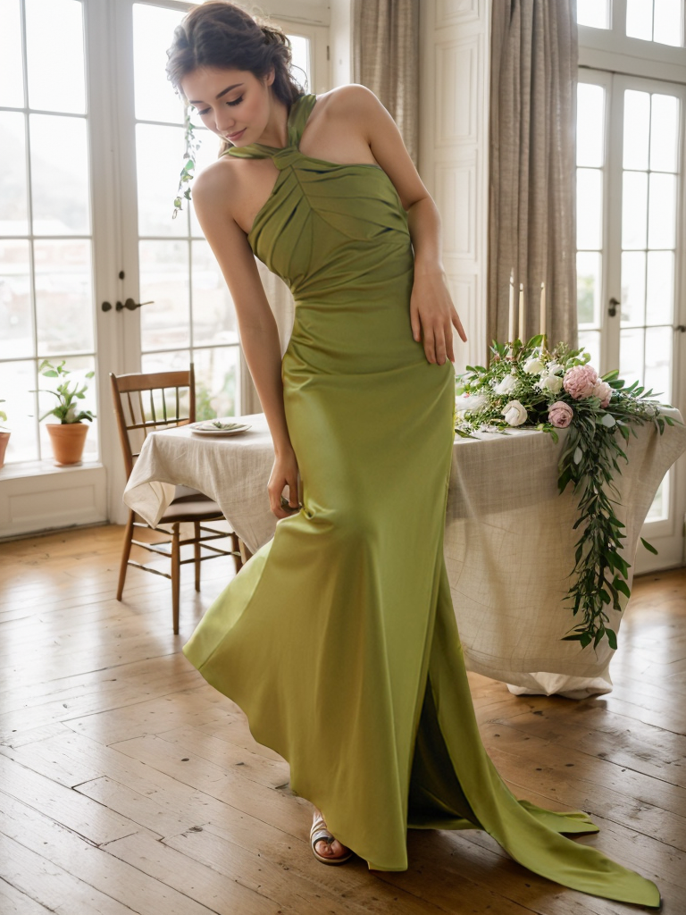 Greece goddess haltered sheath silky satin prom dress with long ribbon multiple colors - Glamourous Grace