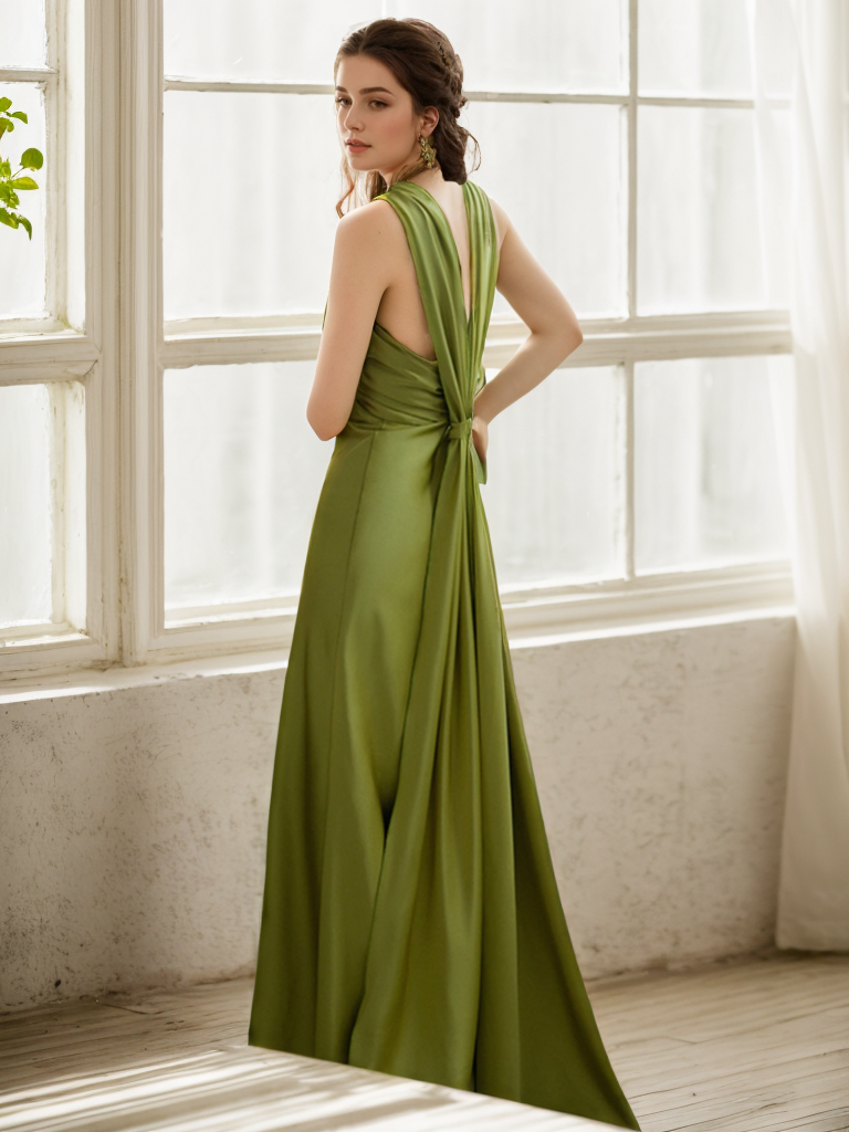 Greece goddess haltered sheath silky satin prom dress with long ribbon multiple colors - Glamourous Grace