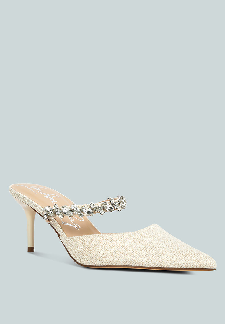 Greta Diamante Embellished Kitten Heel Mules - Glamourous Grace