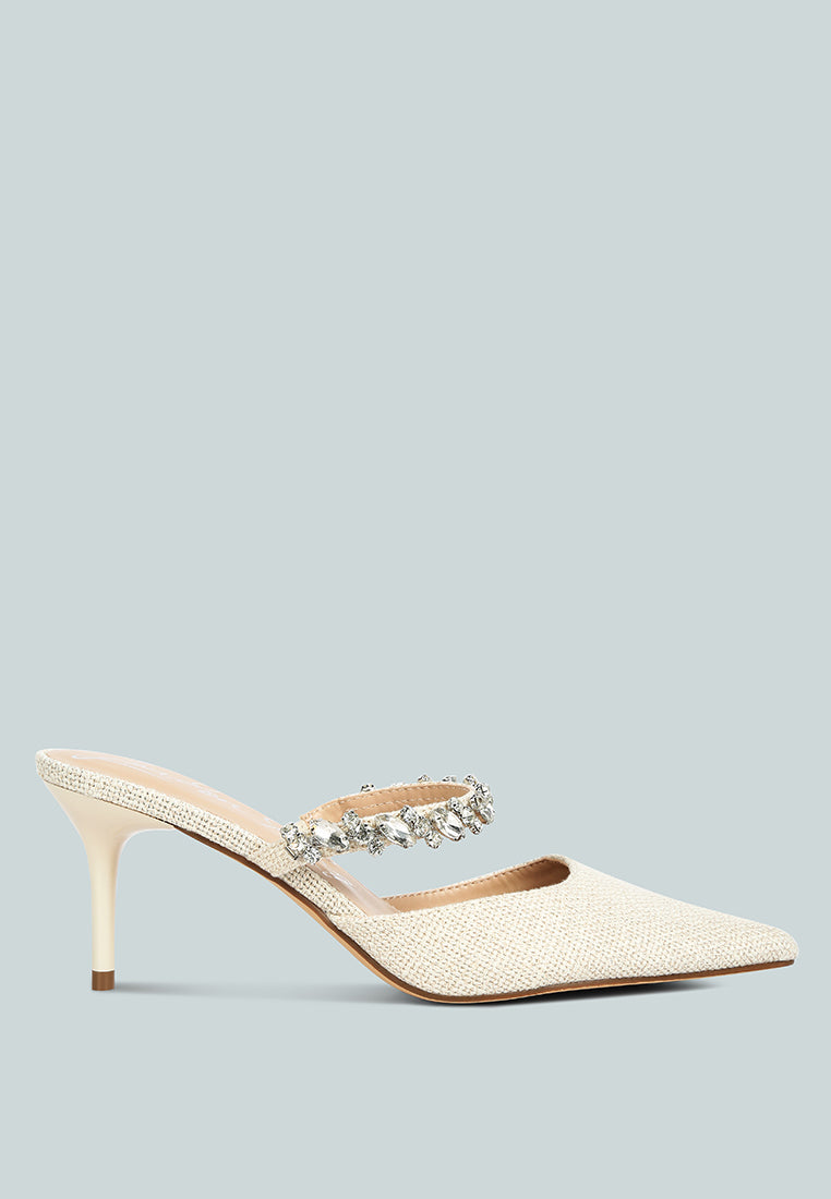 Greta Diamante Embellished Kitten Heel Mules - Glamourous Grace