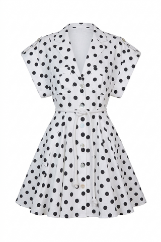 GUAYABA MINI DRESS IN WHITE POLKA DOTS - Glamourous Grace