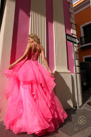 Nox Anabel H1351 Long A-Line Tiered Layered Ruffled Tulle Ballgown - Glamourous Grace