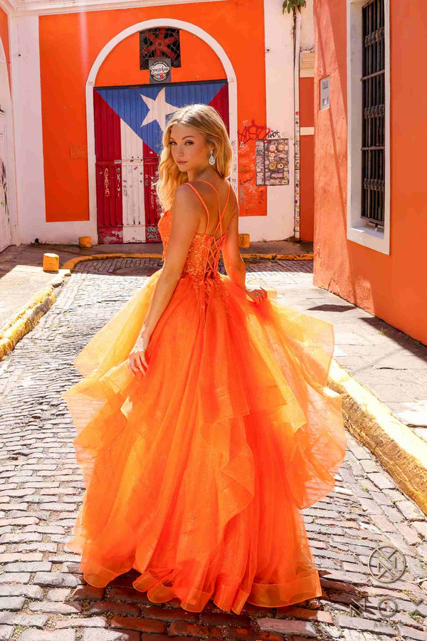 Nox Anabel H1351 Long A-Line Tiered Layered Ruffled Tulle Ballgown - Glamourous Grace