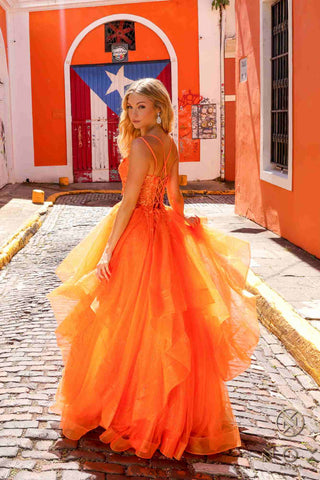 Nox Anabel H1351 Long A-Line Tiered Layered Ruffled Tulle Ballgown - Glamourous Grace
