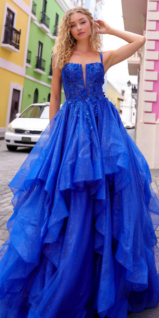 Nox Anabel H1351 Long A-Line Tiered Layered Ruffled Tulle Ballgown - Glamourous Grace