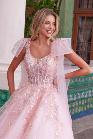 Nox Anabel H1680 Draped Tie-Up Straps Applique Tulle Dress