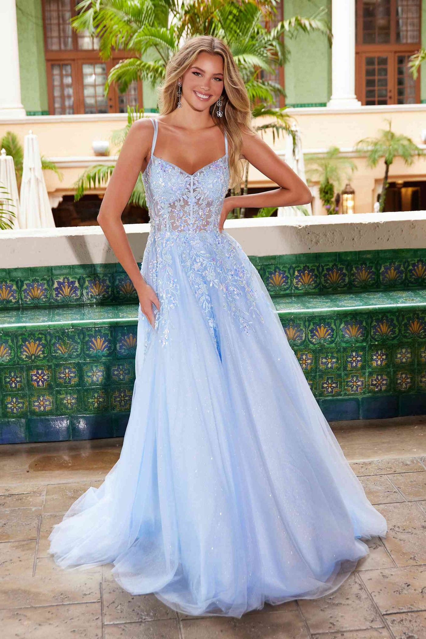 Nox Anabel H1682 A-Line Sweetheart Neckline Dress with Floral Applique - Glamourous Grace