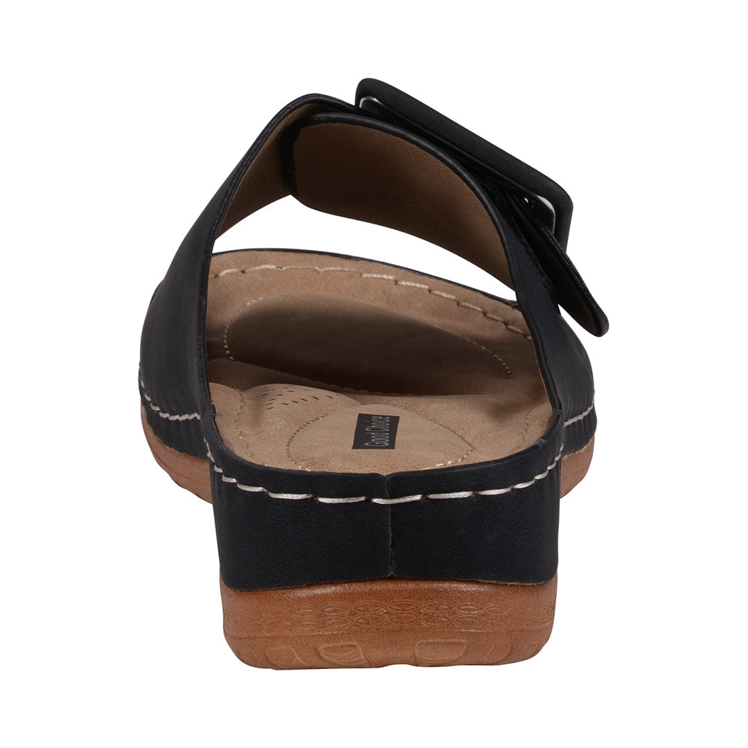 Women's Hamden Black Buckled Flat Sandals - Glamourous Grace