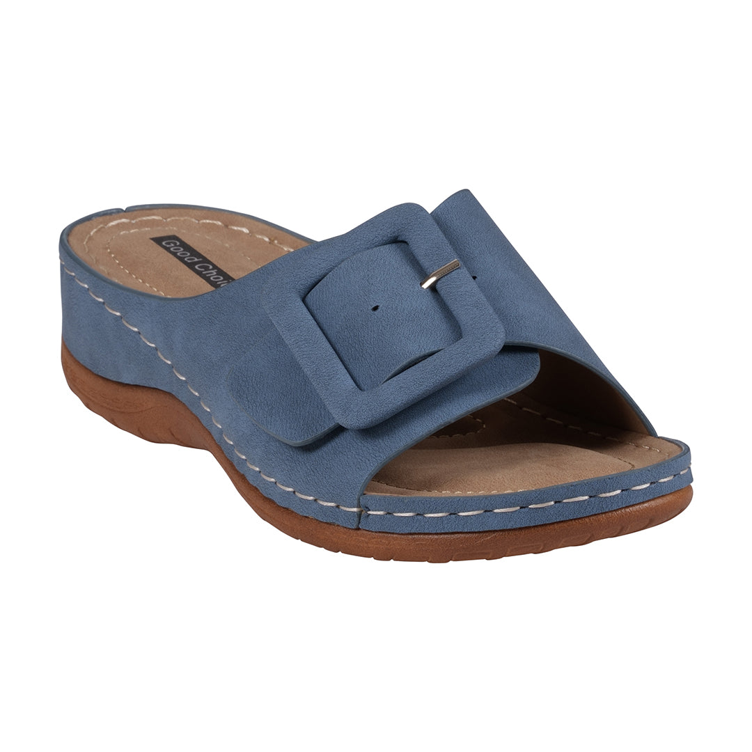 Women's Hamden Royal Blue Buckled Flat Sandals - Glamourous Grace