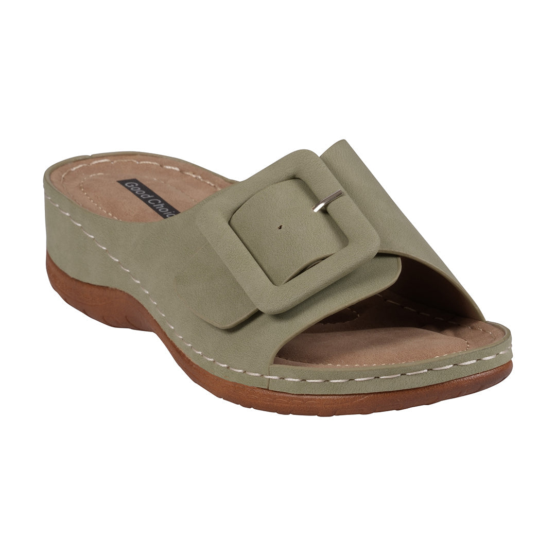 Women's Hamden Green Buckled Flat Sandals - Glamourous Grace