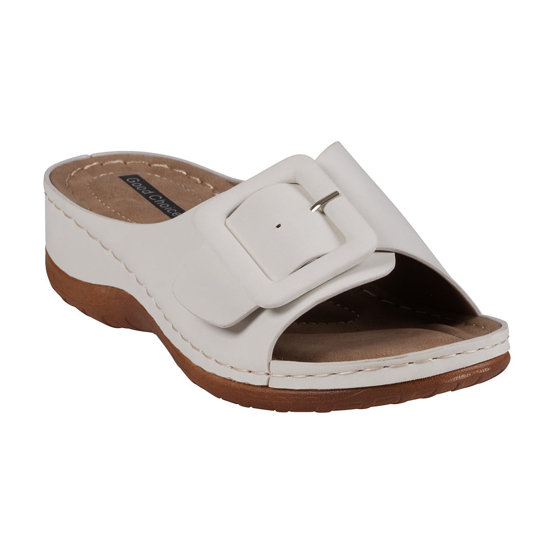 Women's Hamden White Buckled Flat Sandals - Glamourous Grace