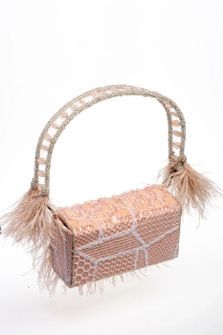 Peach Flap Bag with Feathers - Glamourous Grace