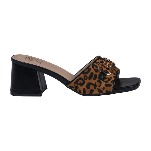 Women's Wanda Black Leopard Hardware Heeled Sandals - Glamourous Grace