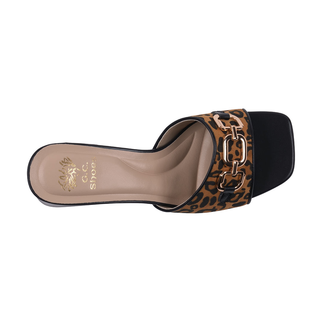 Women's Wanda Black Leopard Hardware Heeled Sandals - Glamourous Grace