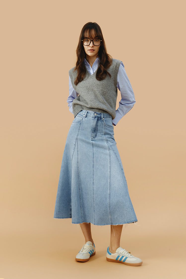 Monica Swing Denim Midi Skirt HJ806 - Glamourous Grace