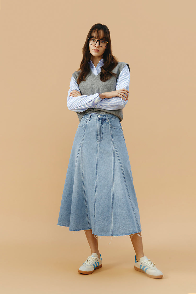 Monica Swing Denim Midi Skirt HJ806 - Glamourous Grace