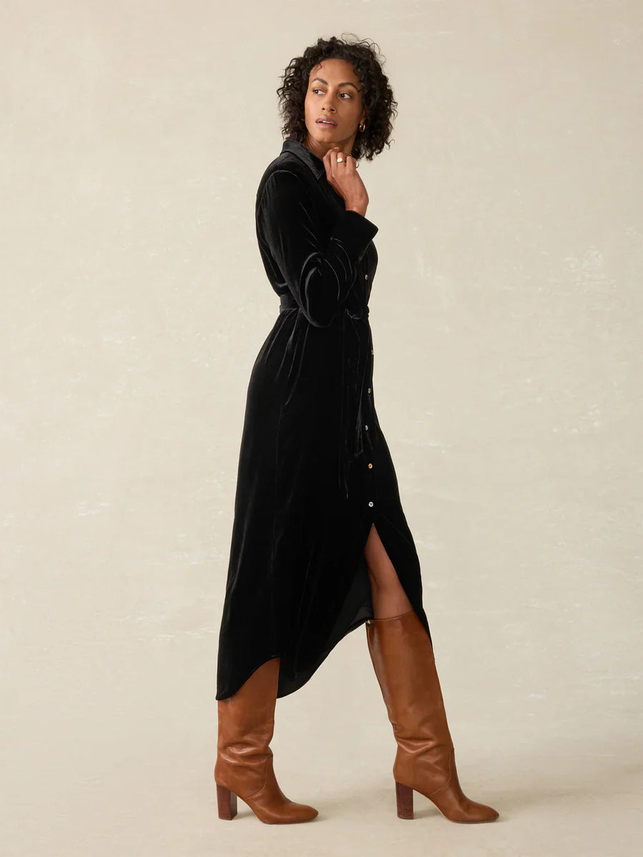 Faherty Stretch Silk Velvet Riley Midi Dress - Glamourous Grace