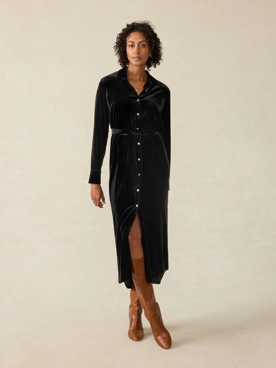 Faherty Stretch Silk Velvet Riley Midi Dress - Glamourous Grace