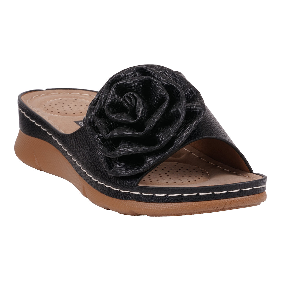 Women's Honey Black Flat Comfort Sandals - Glamourous Grace