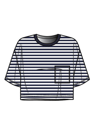 MONROW Stripe Jersey Crop Pocket Tee