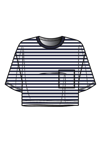 MONROW Stripe Jersey Crop Pocket Tee - Glamourous Grace