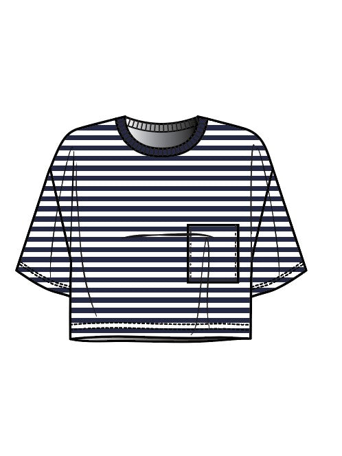 MONROW Stripe Jersey Crop Pocket Tee - Glamourous Grace