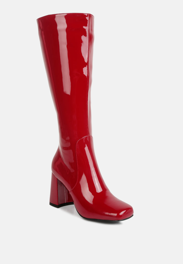 Hypnotize Patent Pu Block Heeled Calf Boots - Glamourous Grace