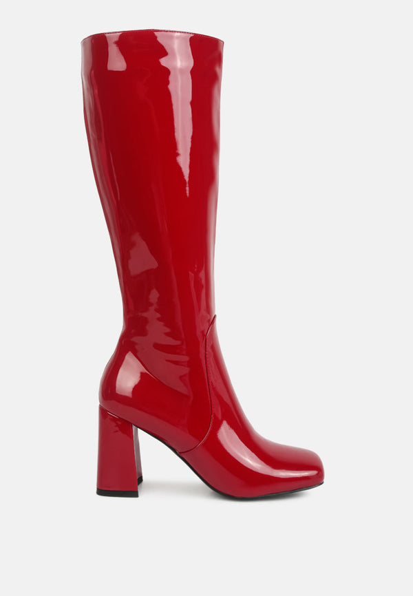 Hypnotize Patent Pu Block Heeled Calf Boots - Glamourous Grace