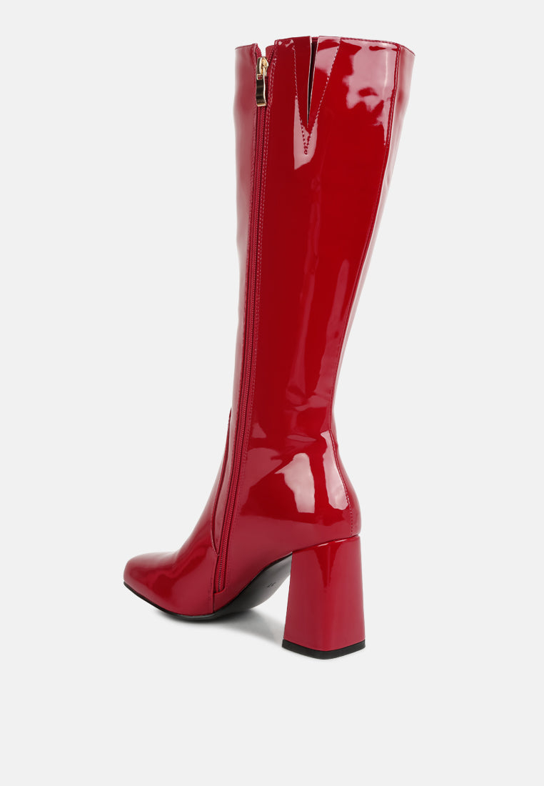 Hypnotize Patent Pu Block Heeled Calf Boots - Glamourous Grace