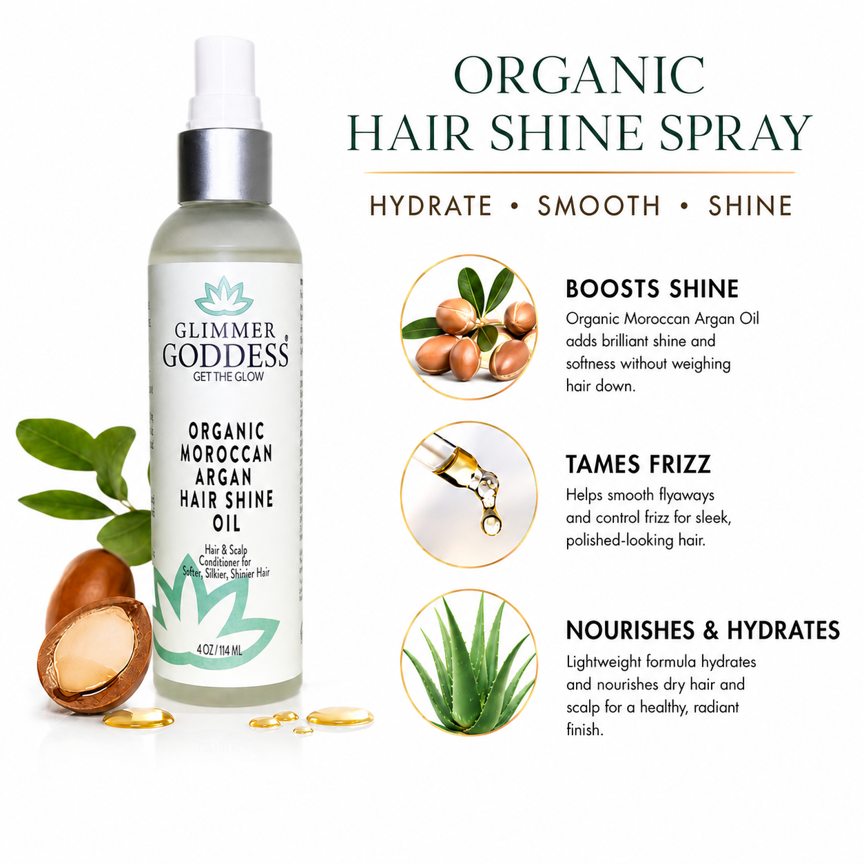 Organic Hair Shine Spray – Frizz Control & Hydrating - Glamourous Grace