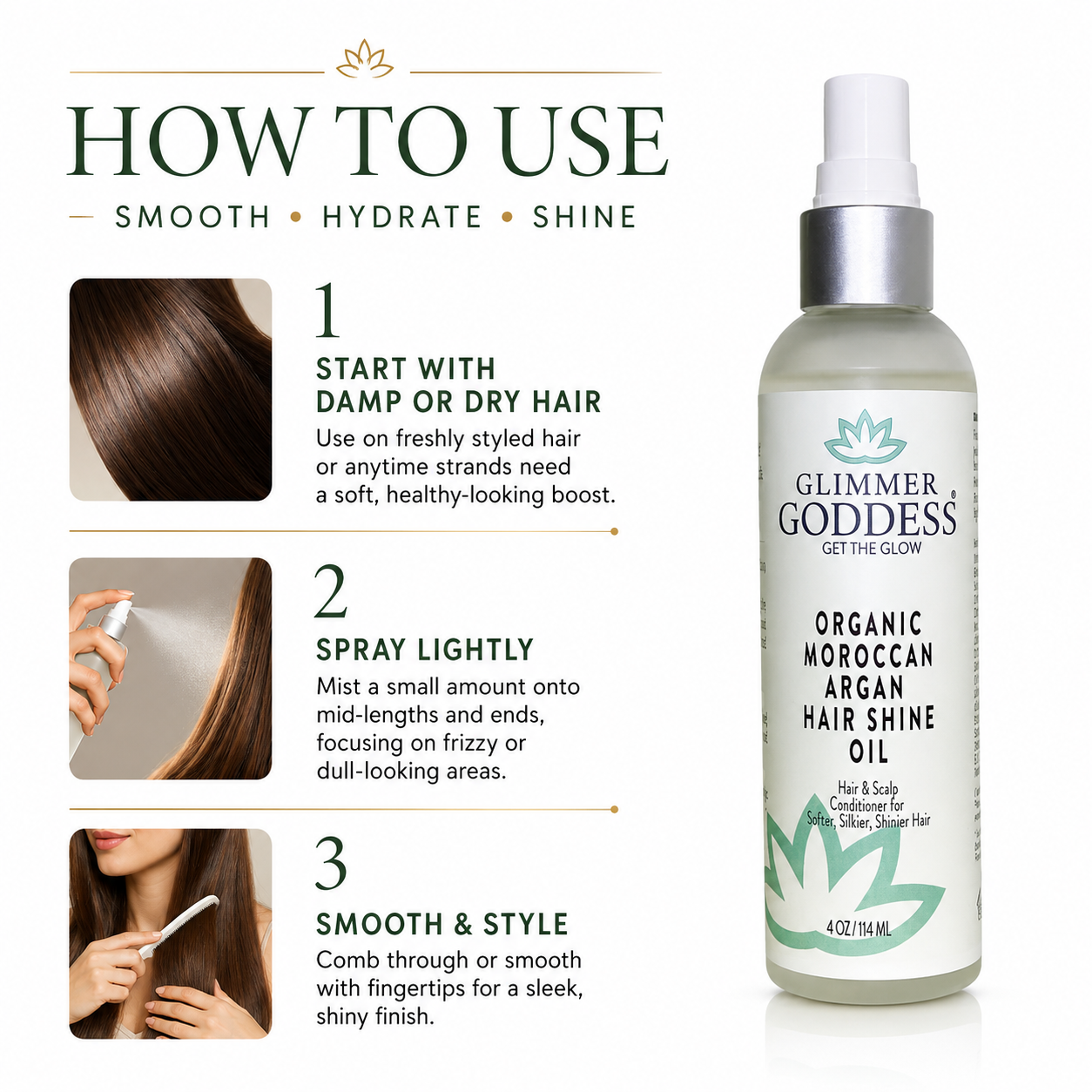 Organic Hair Shine Spray – Frizz Control & Hydrating - Glamourous Grace