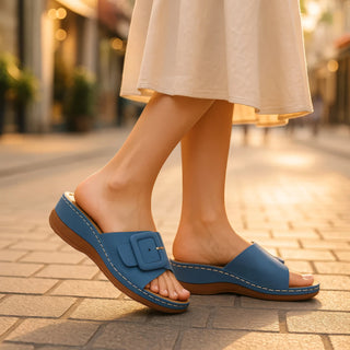 Women's Hamden Green Buckled Flat Sandals