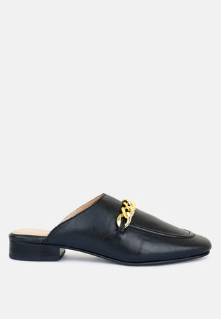 Honey Leather Chain Detail Mules