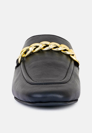 Honey Leather Chain Detail Mules