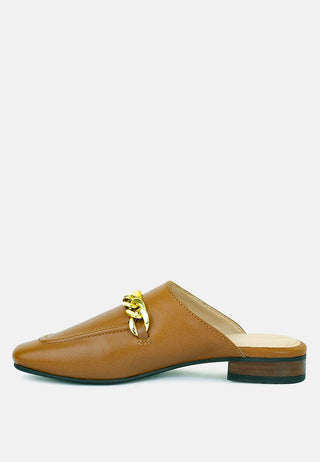 Honey Leather Chain Detail Mules
