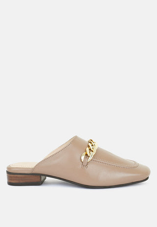Honey Leather Chain Detail Mules