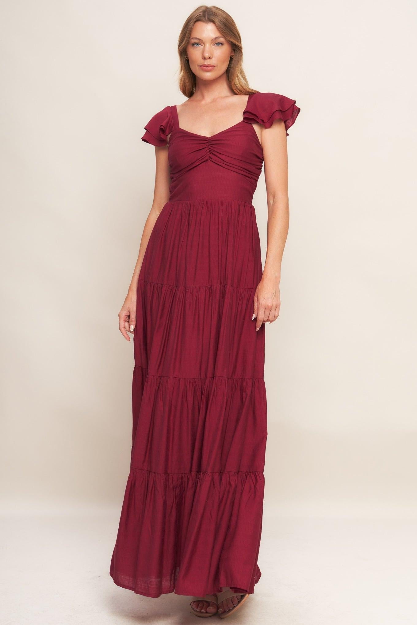 SUMMER MILK DEEP RED WOVEN MAXI DRESS - Glamourous Grace