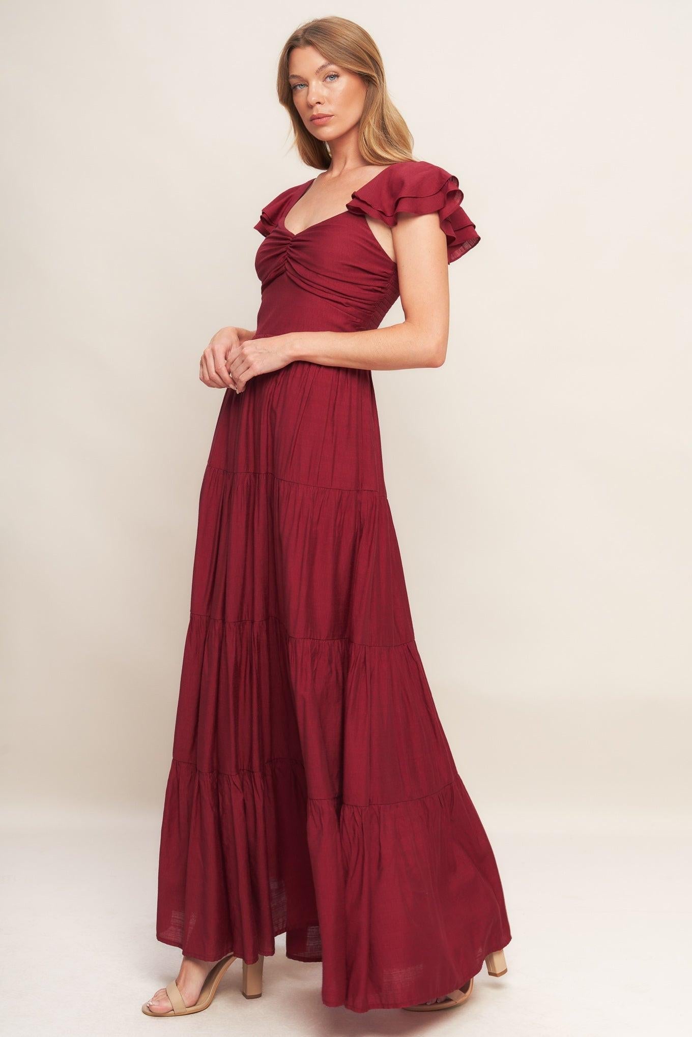 SUMMER MILK DEEP RED WOVEN MAXI DRESS - Glamourous Grace