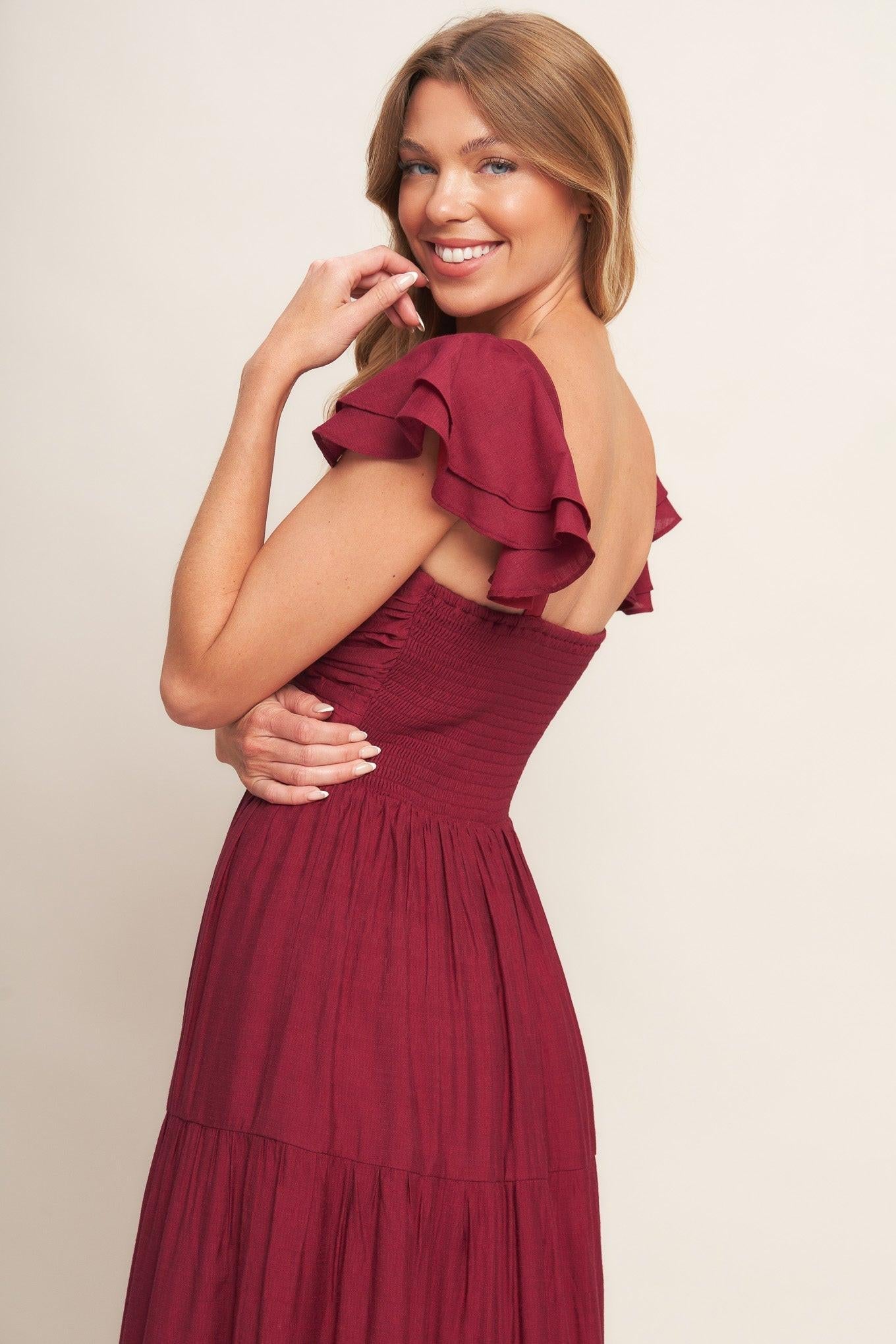 SUMMER MILK DEEP RED WOVEN MAXI DRESS - Glamourous Grace