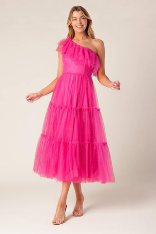 SOME FRESH AIR FUCHSIA TULLE MIDI DRESS - Glamourous Grace