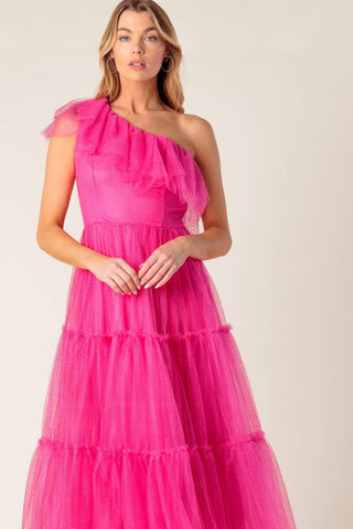 SOME FRESH AIR FUCHSIA TULLE MIDI DRESS - Glamourous Grace