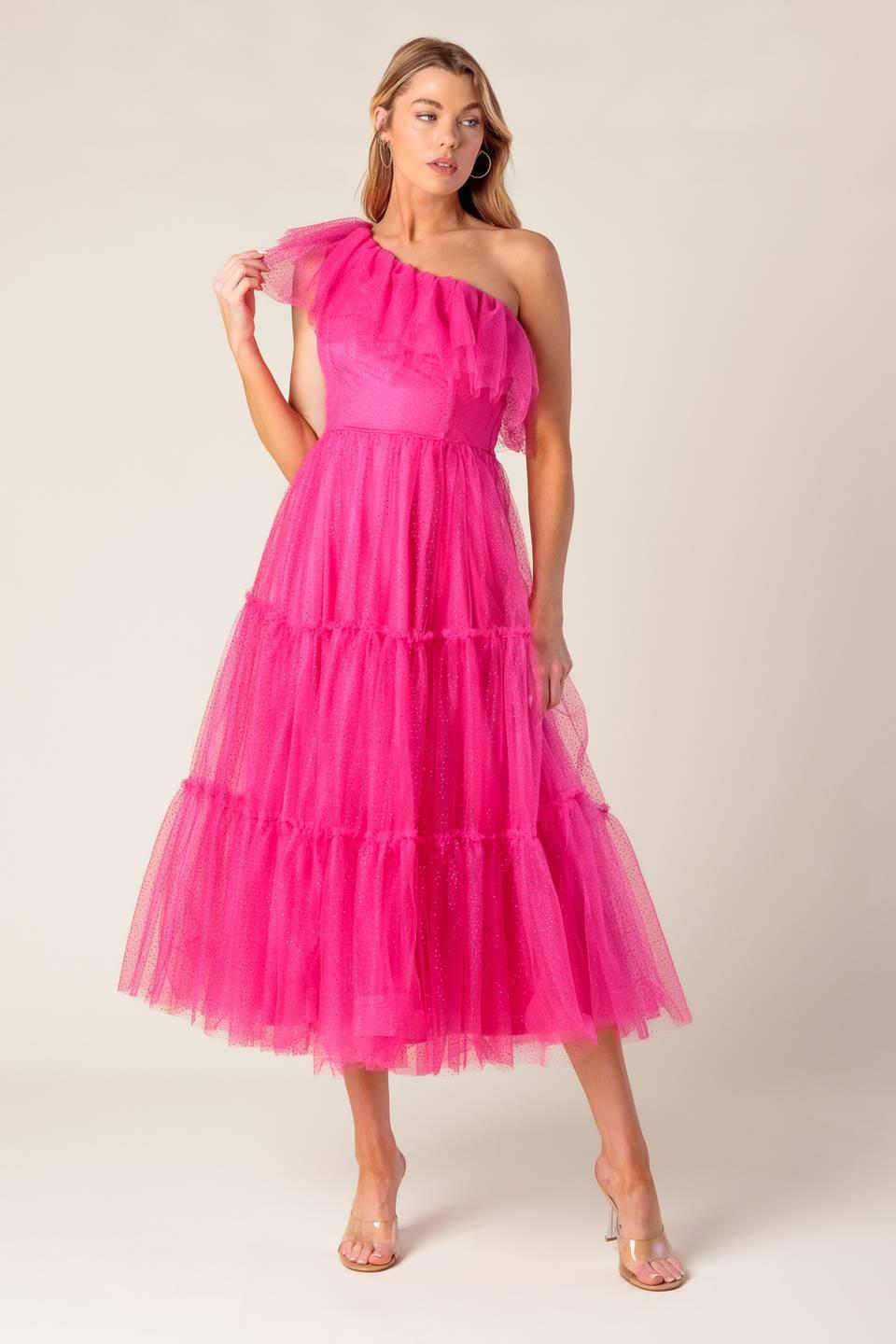 SOME FRESH AIR FUCHSIA TULLE MIDI DRESS - Glamourous Grace
