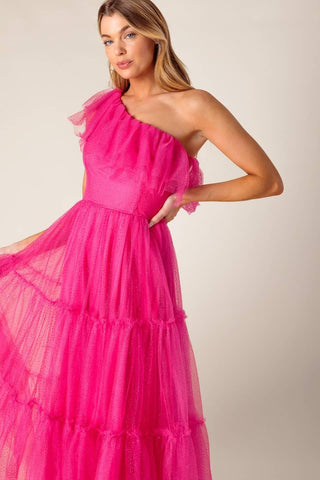 SOME FRESH AIR FUCHSIA TULLE MIDI DRESS - Glamourous Grace